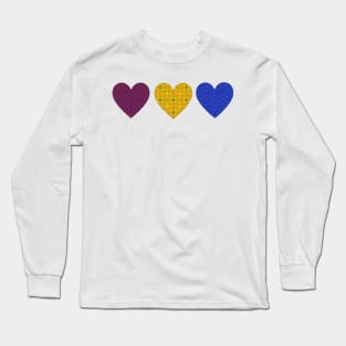 Heart Patterns in Primary Colors Long Sleeve T-Shirt